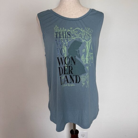 Disney Parks Tank Top Womens XL This Way To Wonderland United Kingdom Alice Blue - Picture 1 of 11